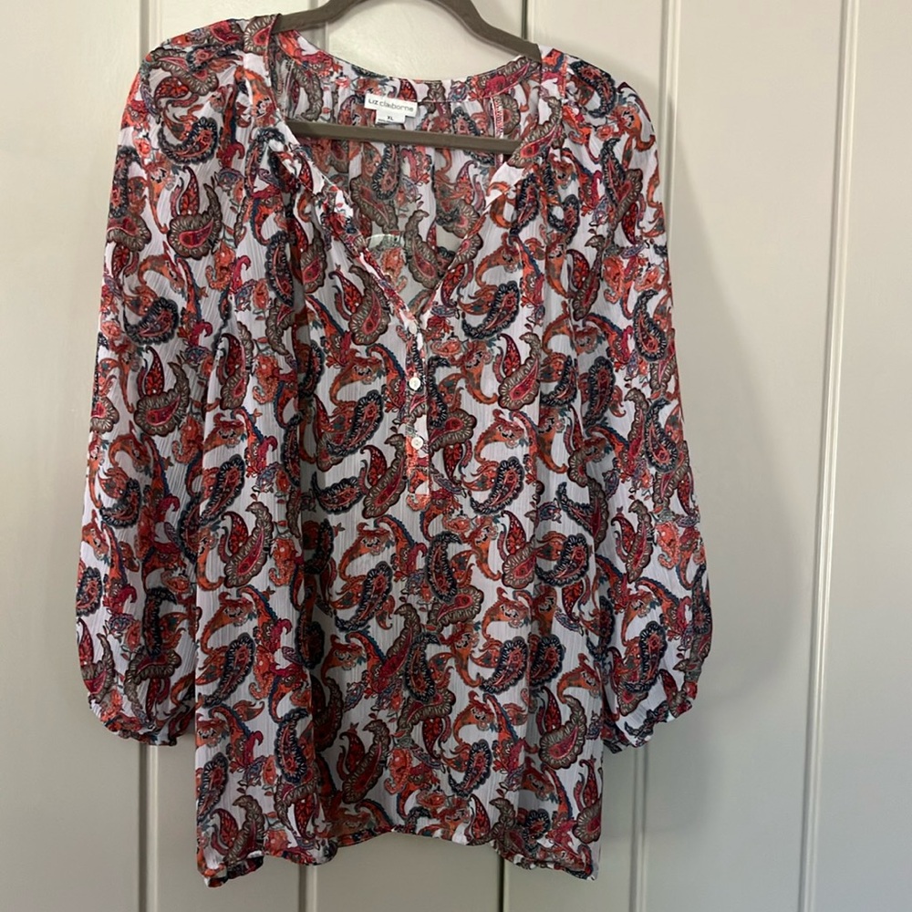 Liz Claiborne Red Puff Sleeve Blouse